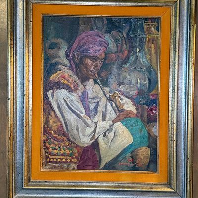 Sale Photo Thumbnail #16: Orientalist Portrait of a Man Smoking a Hookah