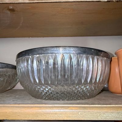 Sale Photo Thumbnail #282: Vintage Cut Glass Bowl with Silver-Plated Rim