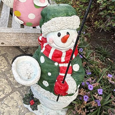 Sale Photo Thumbnail #813: Holiday Snowman Garden Statue with Bird Feeder