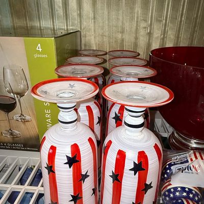 Sale Photo Thumbnail #939: Patriotic Stars and Stripes Upside-Down Wine Glasses