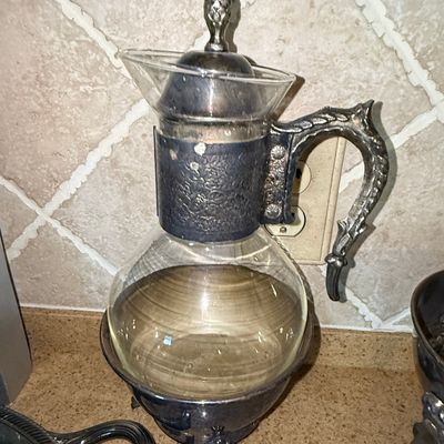 Sale Photo Thumbnail #524: Vintage Silver Plated and Glass Coffee/Tea Carafe with Warming Stand