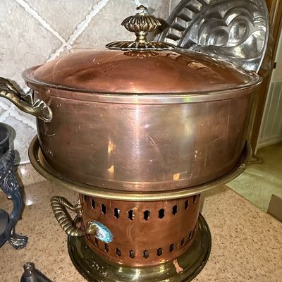 Sale Photo Thumbnail #527: Vintage Copper Chafing Dish with Burner Stand