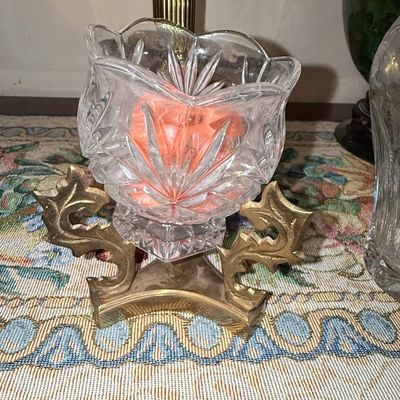 Sale Photo Thumbnail #257: Vintage Hollywood Regency Crystal and Brass Pedestal Bowl