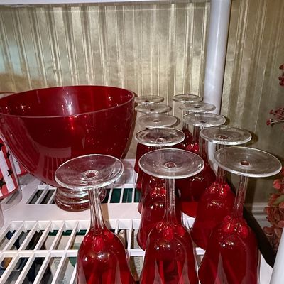 Sale Photo Thumbnail #308: Vintage Ruby Red Glass Punch Bowl Set