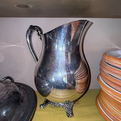 Sale Photo Thumbnail #604: Silver-Plated Water Pitcher with Shell Motif