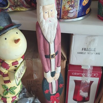 Sale Photo Thumbnail #1045: Vintage Hand-Carved Wooden Pencil Santa Claus Figurine