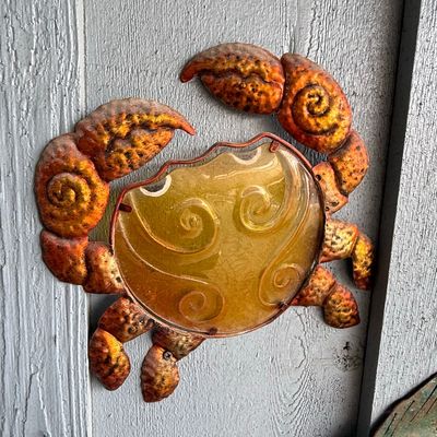 Sale Photo Thumbnail #812: Metal and Amber Glass Crab Wall Decor