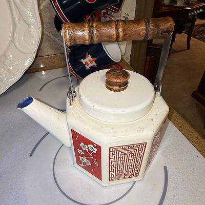 Sale Photo Thumbnail #731: Vintage M. Kamenstein Hexagonal Enamel Tea Kettle