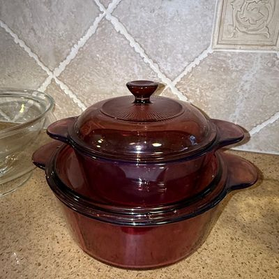 Sale Photo Thumbnail #960: CorningWare Visions Cranberry Glass Casserole Set