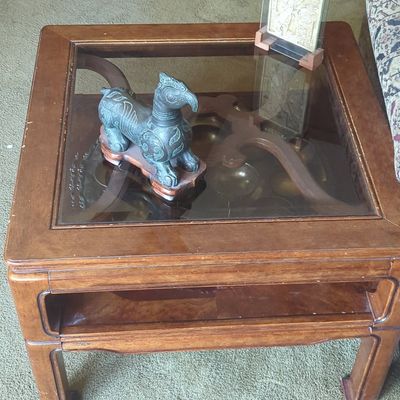 Sale Photo Thumbnail #135: Vintage Chinoiserie Ming-Style End Table with Inset Glass Top