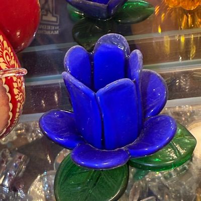 Sale Photo Thumbnail #941: Murano Style Art Glass Cobalt Blue Flower Votive