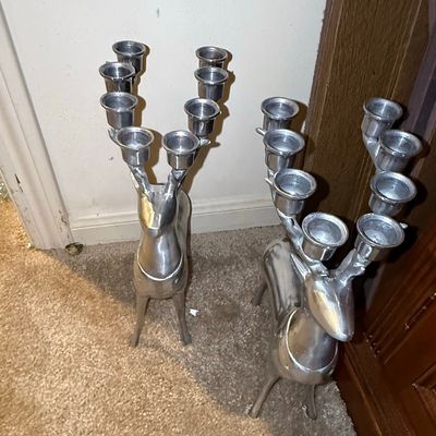 Sale Photo Thumbnail #352: Pair of Vintage Cast Aluminum Reindeer Candelabras