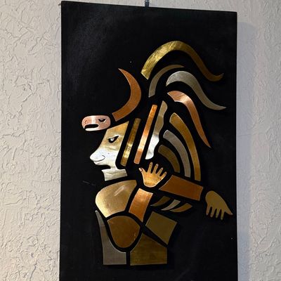 Sale Photo Thumbnail #189: Vintage Mexican Mixed-Metal Aztec Warrior Wall Plaque