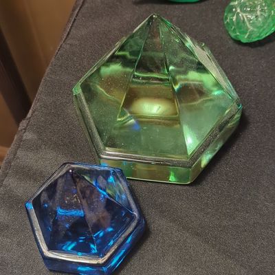 Sale Photo Thumbnail #420: Vintage Hexagonal Glass Deck Prism Paperweights