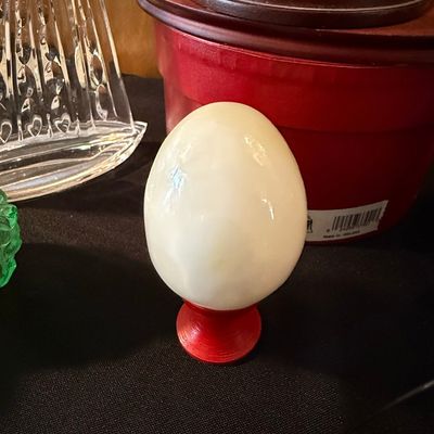 Sale Photo Thumbnail #1158: Alabaster Decorative Egg on Pedestal