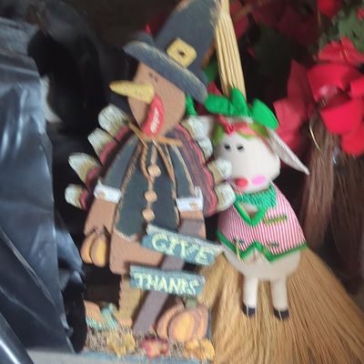 Sale Photo Thumbnail #1181: Thanksgiving Turkey and Christmas Elf Broom Decor