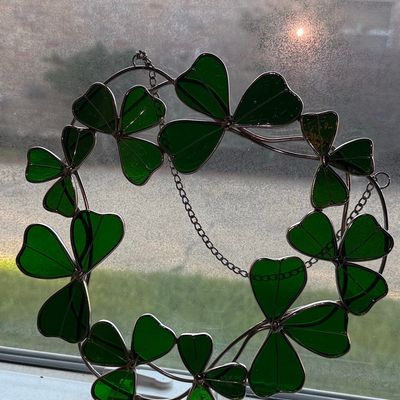 Sale Photo Thumbnail #847: Stained Glass Shamrock Wreath Suncatcher