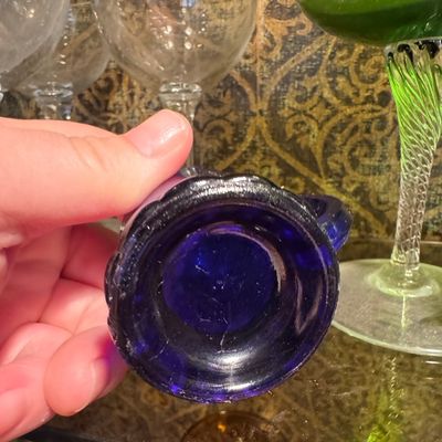 Sale Photo Thumbnail #1200: Vintage Cobalt Blue Glass 'Dart and Ball' Miniature Mug