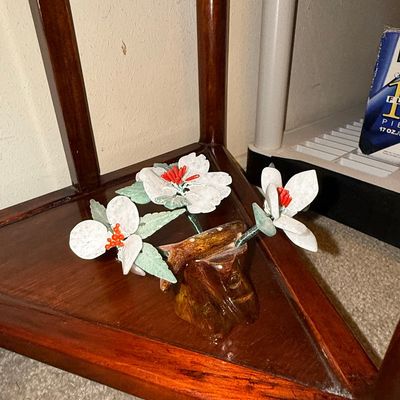 Sale Photo Thumbnail #655: Vintage Carved Stone Floral Bonsai Arrangement