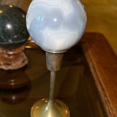 Sale Photo Thumbnail #214: Blue Lace Agate Sphere on Metal Stand