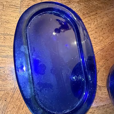 Sale Photo Thumbnail #1113: Vintage Bormioli Rocco Sapphire Cobalt Blue Oval Platter
