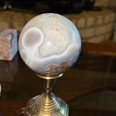 Sale Photo Thumbnail #351: Polished Agate Geode Sphere on Pedestal Stand