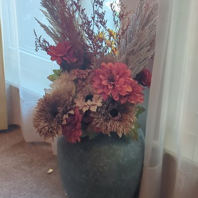 Sale Photo Thumbnail #303: Large Decorative Ceramic Floor Vase with Artificial Floral Arrangement