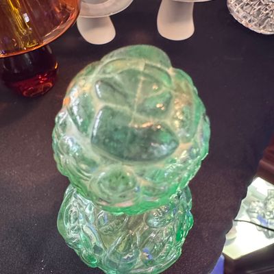 Sale Photo Thumbnail #736: Vintage Green Depression Glass Perfume Bottle