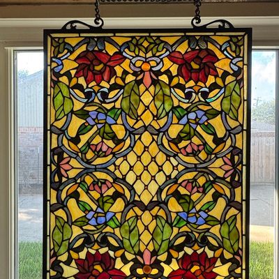 Sale Photo Thumbnail #78: Tiffany Style Floral Stained Glass Window Panel
