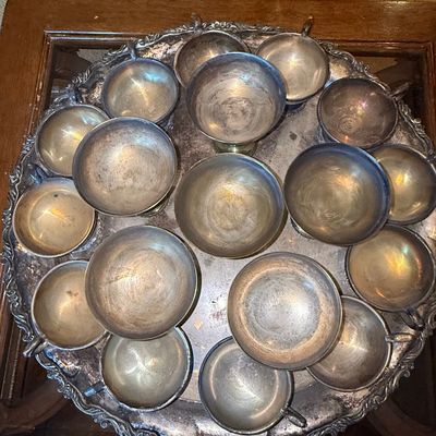 Sale Photo Thumbnail #83: Vintage Silver Plated Punch Bowl Set with Cups
