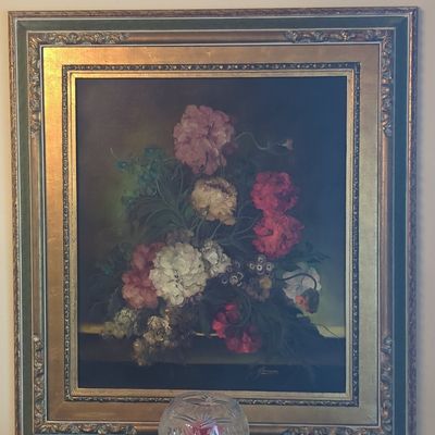 Sale Photo Thumbnail #80: Heinrich Garossa Floral Still Life Oil Painting