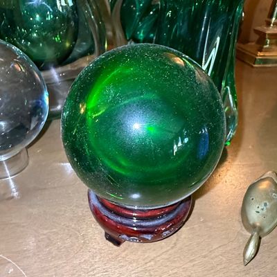 Sale Photo Thumbnail #591: Vintage Green Glass Decorative Sphere