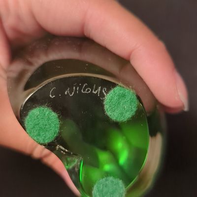 Sale Photo Thumbnail #346: C. Nigus Signed Green Art Glass Heart Sculpture
