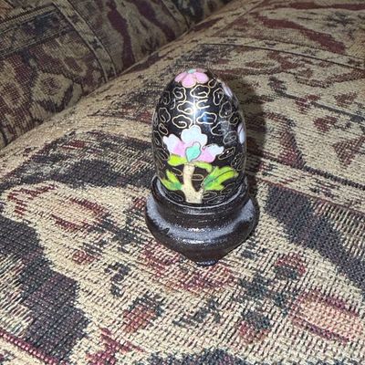 Sale Photo Thumbnail #1155: Tiny Vintage Chinese Cloisonné Egg on Stand