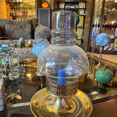 Sale Photo Thumbnail #857: Vintage Brass Chamberstick Candle Holder with Glass Chimney