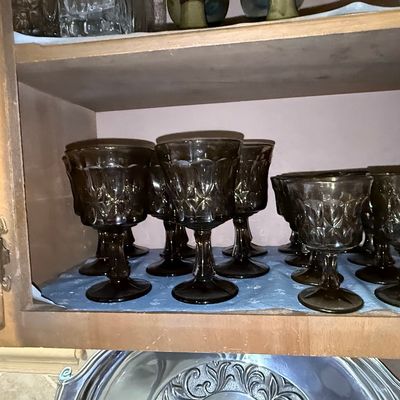 Sale Photo Thumbnail #142: Vintage Anchor Hocking Fairfield Smoke Brown Glassware Set