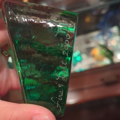 Sale Photo Thumbnail #275: Fire & Light Recycled Glass Heart Paperweight (2000)