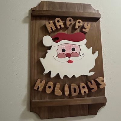 Sale Photo Thumbnail #1217: Vintage Wooden Santa Claus Happy Holidays Wall Plaque