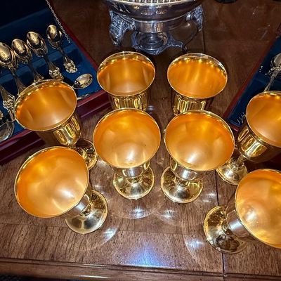 Sale Photo Thumbnail #254: Vintage-Style Gold-Plated Goblets, Set of Eight
