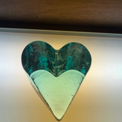 Sale Photo Thumbnail #738: Fire & Light Recycled Glass Heart Paperweight (2001)