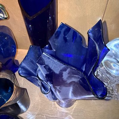Sale Photo Thumbnail #509: Cobalt Blue Handkerchief Art Glass Vase