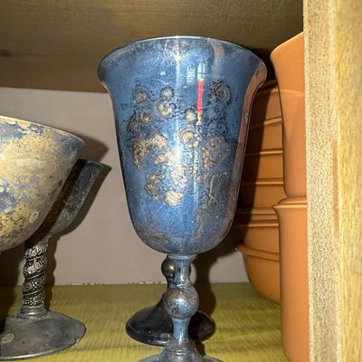 Sale Photo Thumbnail #721: Vintage Art Glass and Silverplate Goblet