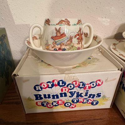 Sale Photo Thumbnail #807: Royal Doulton Bunnykins Two-Handled Mug and Bowl Set