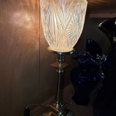 Sale Photo Thumbnail #360: Vintage Brass and Cut Glass Torchiere Table Lamp