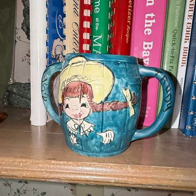Sale Photo Thumbnail #1204: Vintage Hand-Painted Ceramic Double-Handled Mug