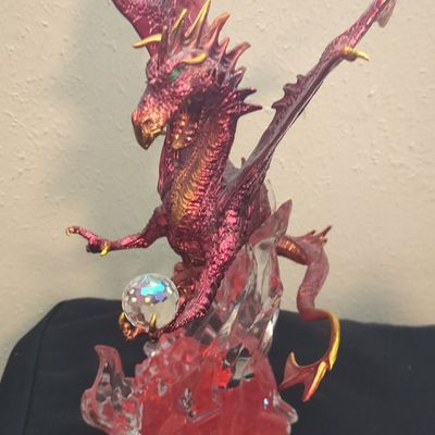 Sale Photo Thumbnail #824: Fantasy Red Dragon Figurine with Glass Orb