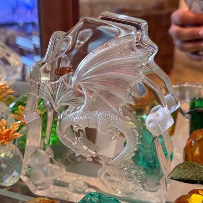 Sale Photo Thumbnail #671: Chinese Clear and Frosted Lead Crystal Dragon Paperweight