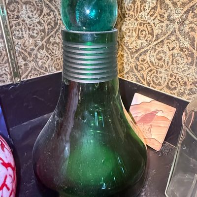 Sale Photo Thumbnail #347: Mid-Century Modern Emerald Green Glass Decanter with Ball Stopper