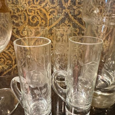 Sale Photo Thumbnail #944: Vintage Princess House Heritage Etched Rose Glass Mugs