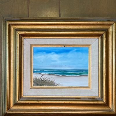 Sale Photo Thumbnail #425: Coastal Seascape Oil Painting in Gilt Frame